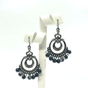 INC Vintage Black and Silver Tone Dangling Chandelier Earnings 2 inch